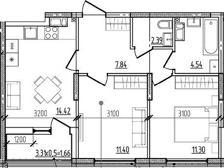 2-комн. квартира, 51.89 м² в ЖК Моренуар — фото 2