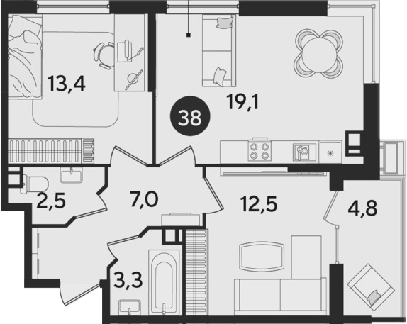 3-комн. квартира, 57.8 м² в ЖК Парк Победы — фото 2