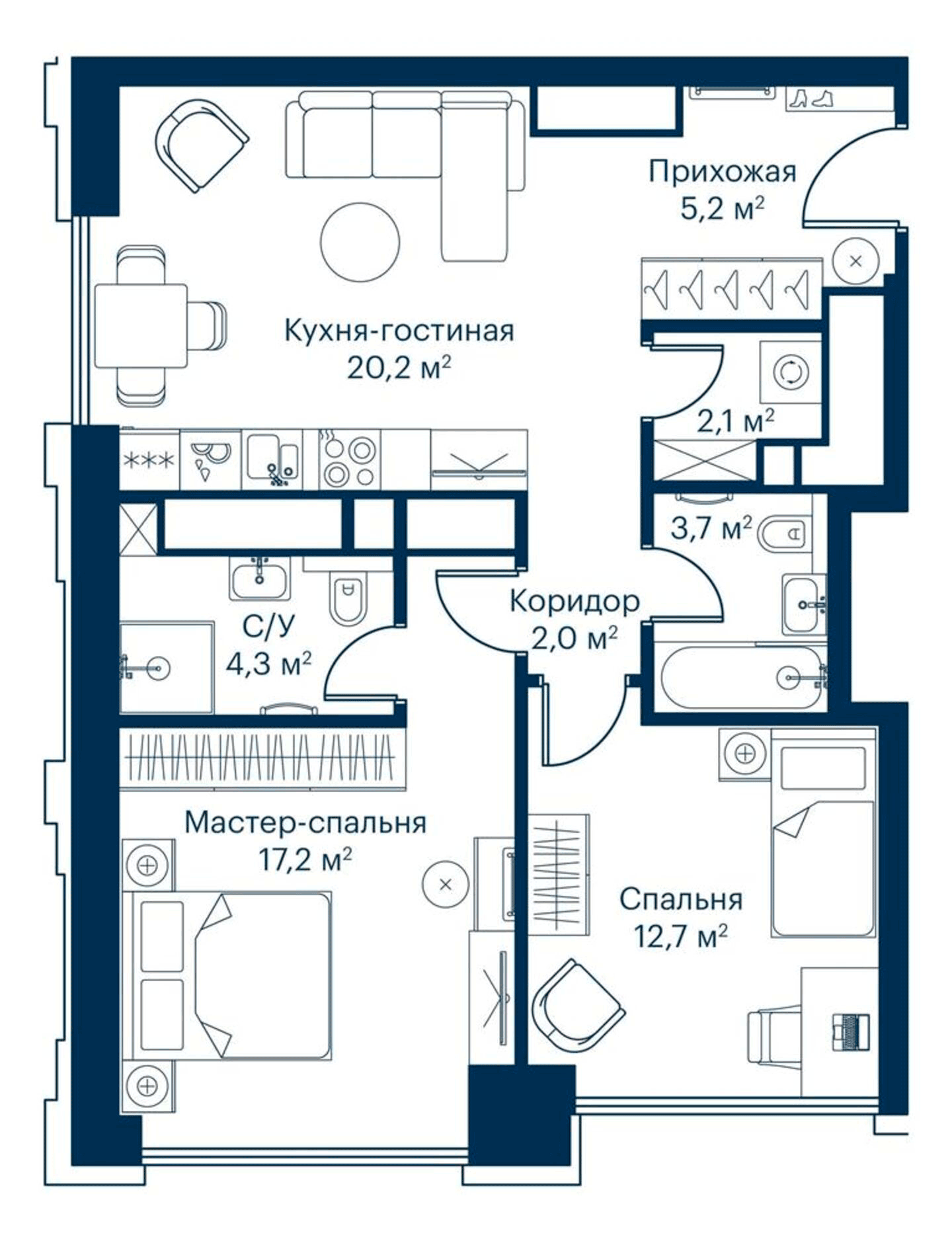 3-комн., 67.4 м², 48/52 этаж, ЖК «Сити Бэй»