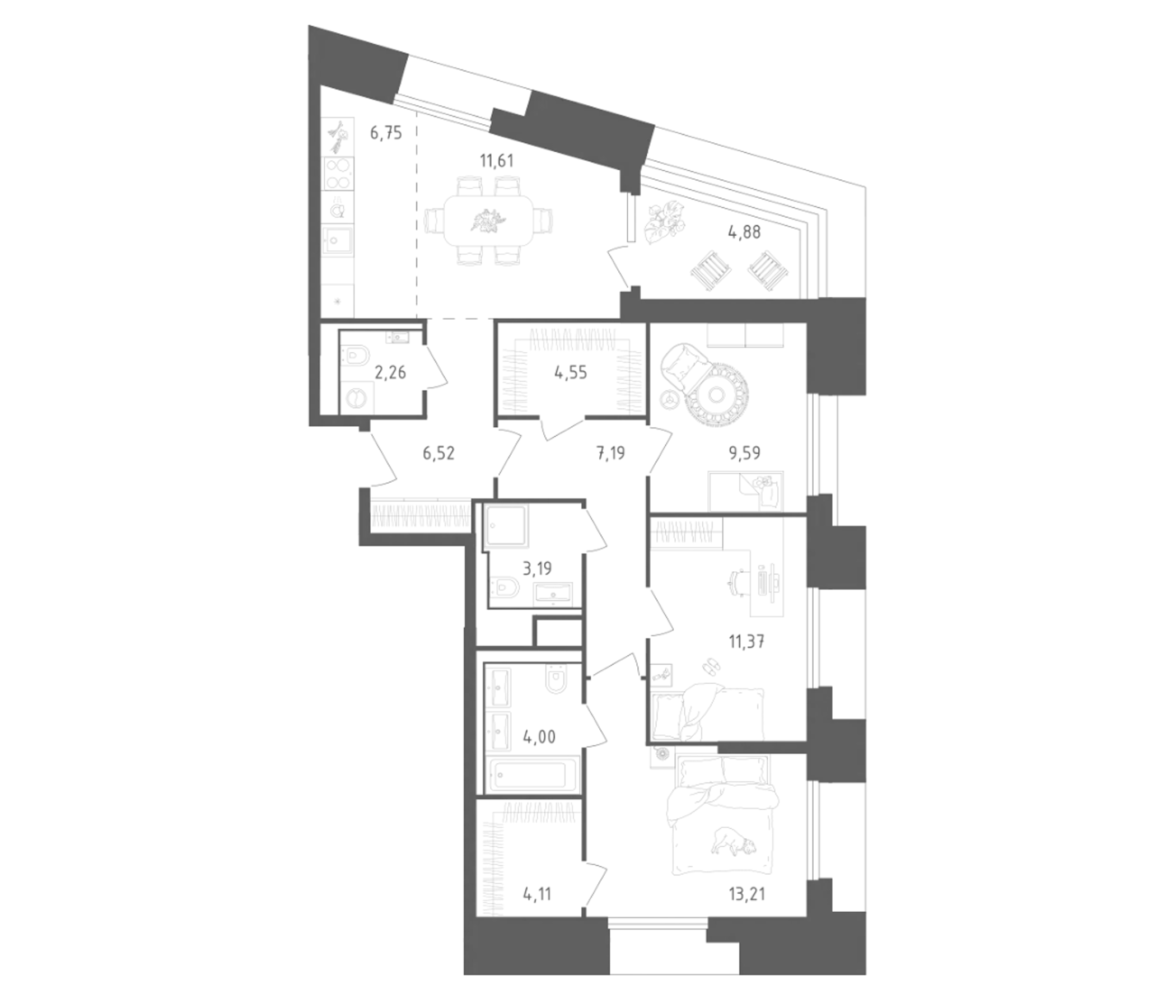 4+ комнаты, 84.35 м², 9/28 этаж, ЖК «Скай Спутник»