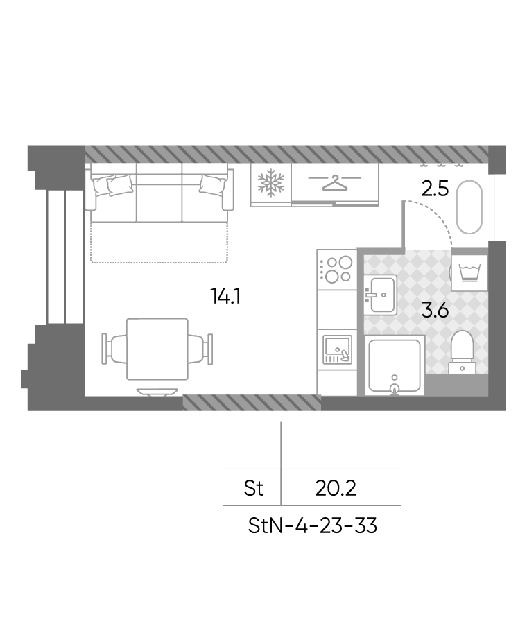 Студия, 20.2 м², 32/43 этаж, ЖК «ЗилАрт»