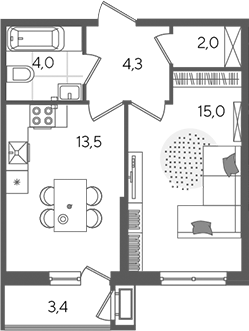 1-комн. квартира, 38.8 м² в ЖК Рекорд — фото 2