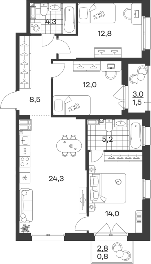 4-комн. квартира, 81.1 м² в ЖК Символ. ГК Трест — фото 2