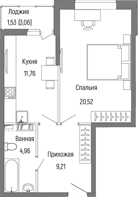 1-комн., 46.45 м², 9/9 этаж, ЖК «Рига Хиллс»