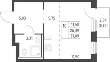 Студия, 26.39 м², 14/17 этаж, ЖК «Горки Парк»