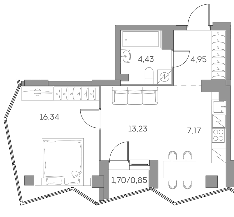 2-комн., 46.12 м², 20/28 этаж, ЖК «Аквилон БИСАЙД 2.0»