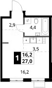 Студия, 27 м², 17/18 этаж, ЖК «1-й Ясеневский»