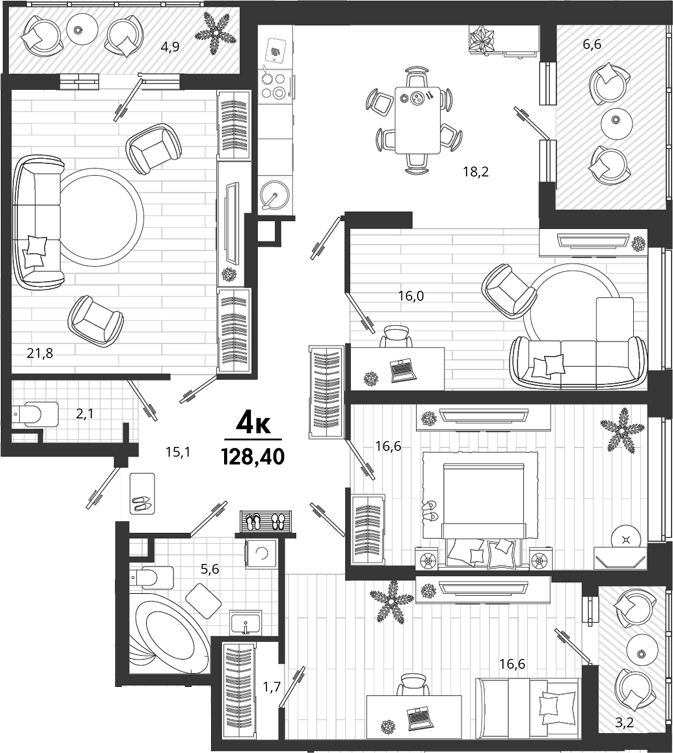 4-комн. квартира, 112.2 м² в ЖК Родные Просторы — фото 2