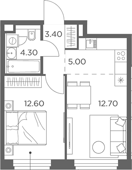 2-комн., 38 м², 2/12 этаж, ЖК «Белый Град»