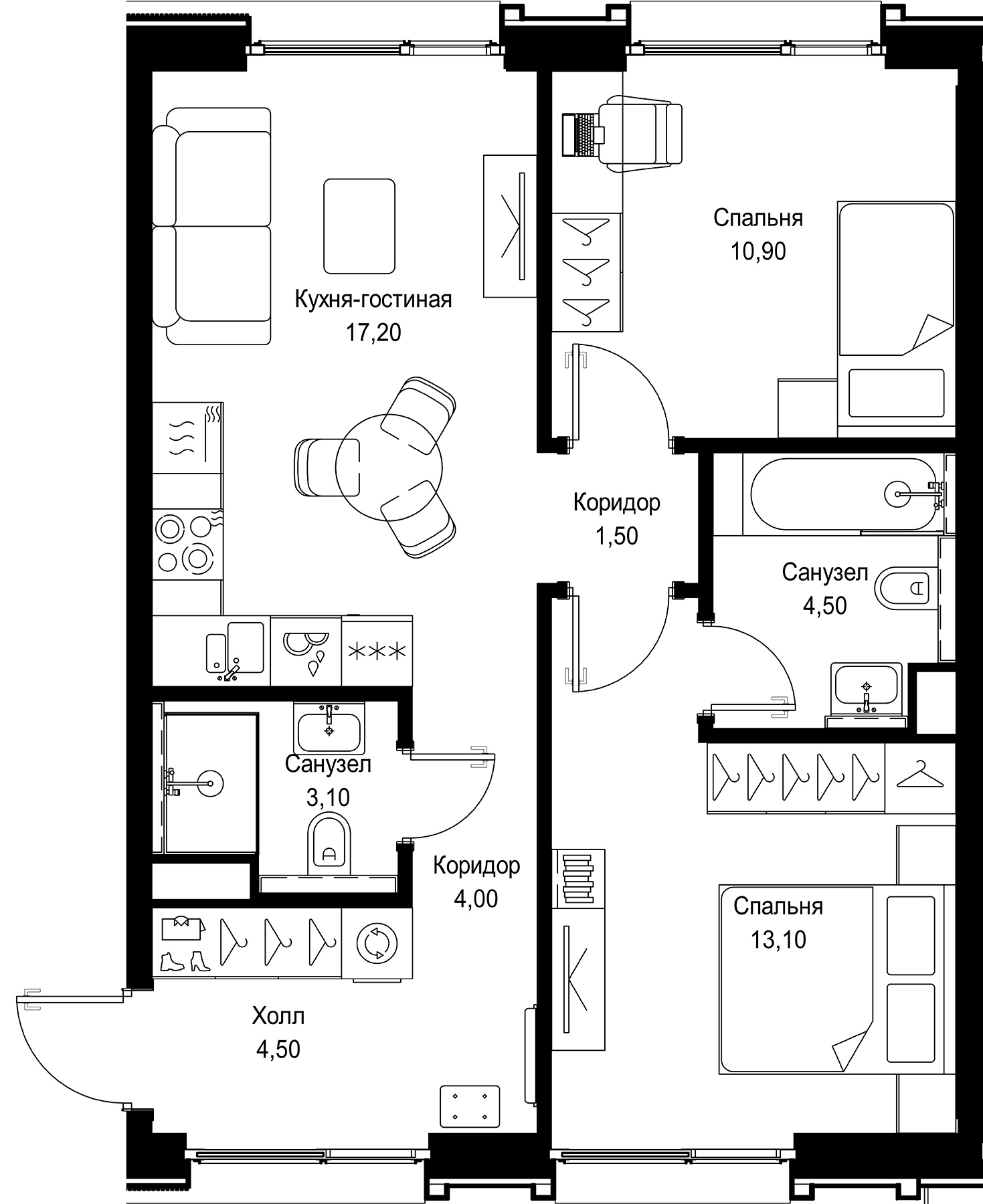 3-комн., 58.8 м², 4/12 этаж, ЖК «СИТИДЗЕН»