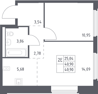 2-комн., 40.9 м², 16/16 этаж, ЖК «Космический Квартал»