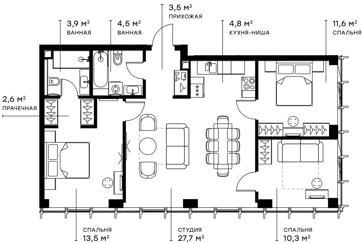 4+ комнаты, 82.4 м², 8/36 этаж, ЖК «Симфония 34»