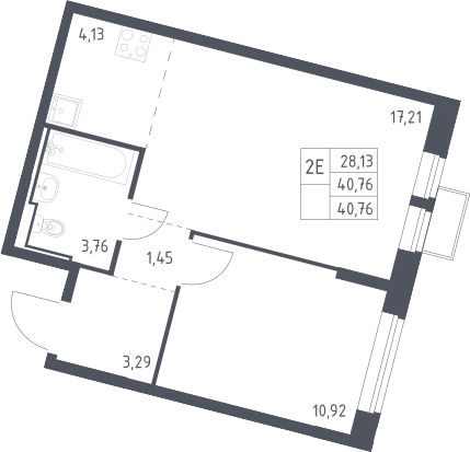 2-комн., 40.76 м², 5/13 этаж, ЖК «Молжаниново»
