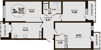 3-комн. квартира, 80.66 м² в ЖК Гулливер — фото 2
