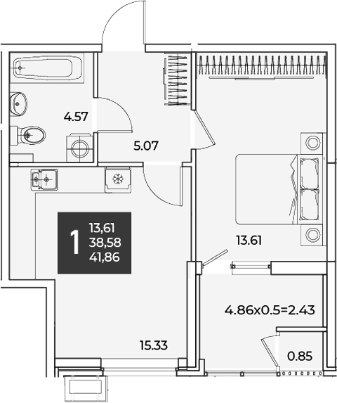 1-комн. квартира, 38.58 м² в ЖК Образцово — фото 2