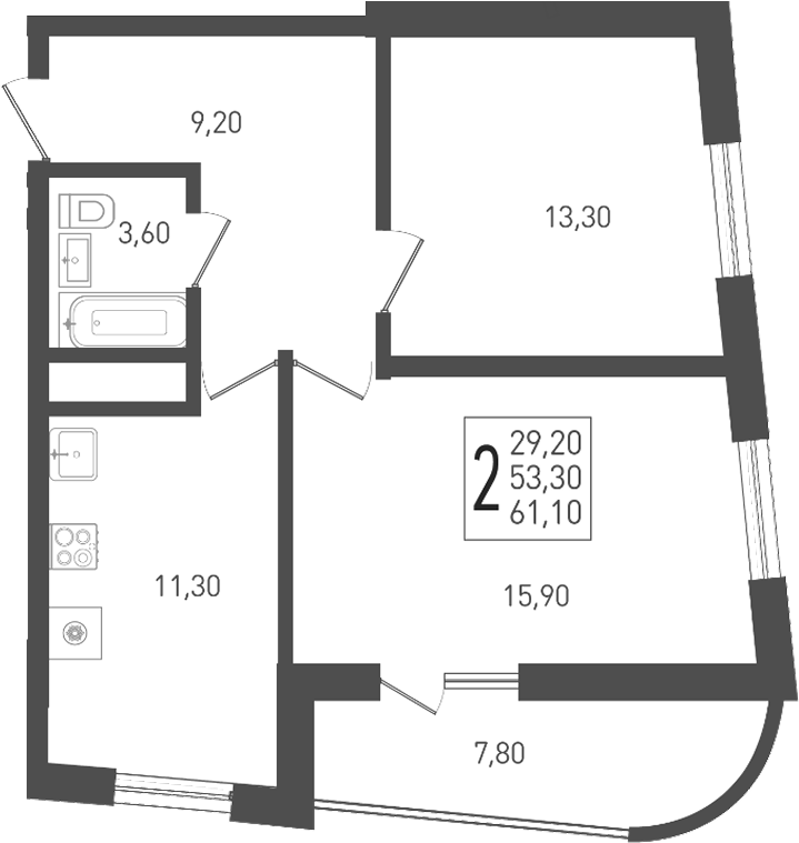 2-комн. квартира, 53.3 м² в ЖК ЖК «Кубанская Крепость» — фото 3