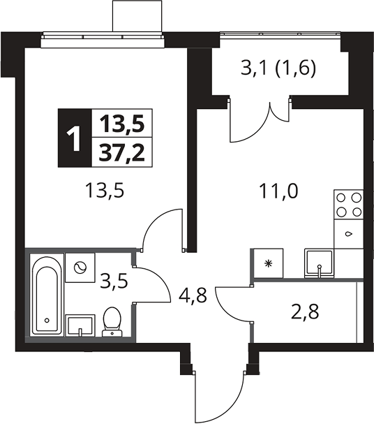 1-комн., 35.6 м², 4/25 этаж, ЖК «1-й Южный»