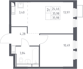 2-комн., 35.98 м², 25/25 этаж, ЖК «Большое Путилково»