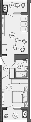 2-комн. квартира, 35.5 м² в ЖК Гостиничный комплекс GREENMONT — фото 2
