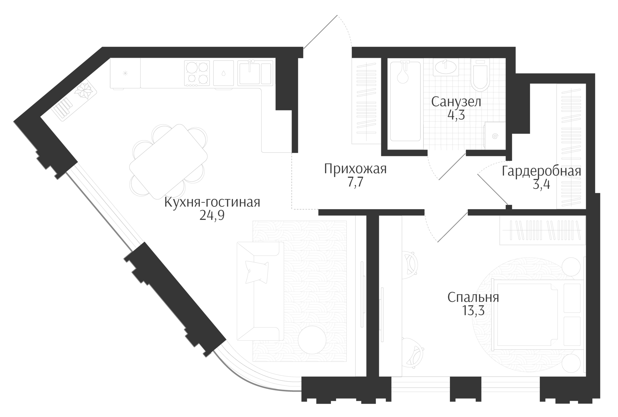 2-комн. квартира, 53.6 м² в ЖК Брют Резиденс — фото 2