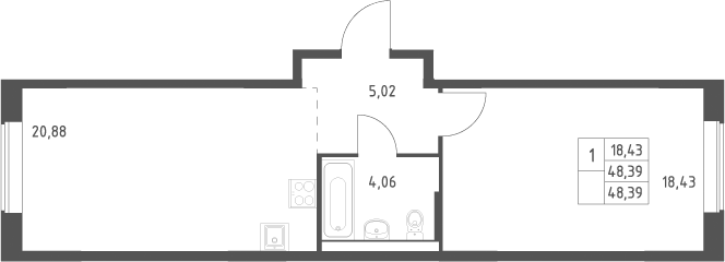 2-комн., 48.39 м², 9/12 этаж, ЖК «Большое Юрлово»