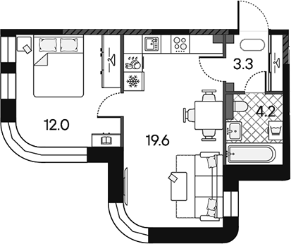 2-комн., 39.1 м², 8/12 этаж, ЖК «МАРК»