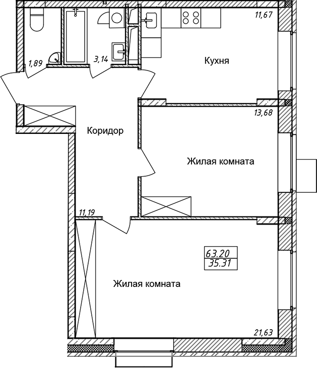 2-комн. Солнечный