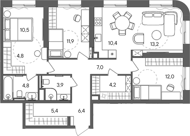 4+ комнаты, 94.5 м², 2/33 этаж, ЖК «СТОУН Сокольники»