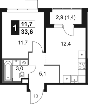 1-комн., 32.2 м², 10/17 этаж, ЖК «1-й Химкинский»