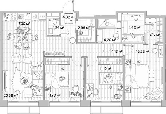 4+ комнаты, 91.86 м², 4/12 этаж, ЖК «МЫС»