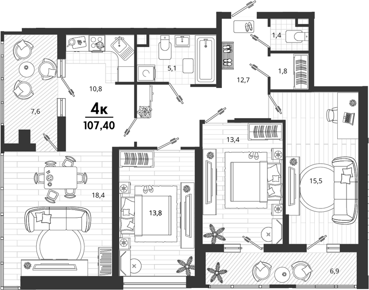 4+ комнаты, 92.9 м², 18/18 этаж, ЖК «Родные Просторы» — фото 2