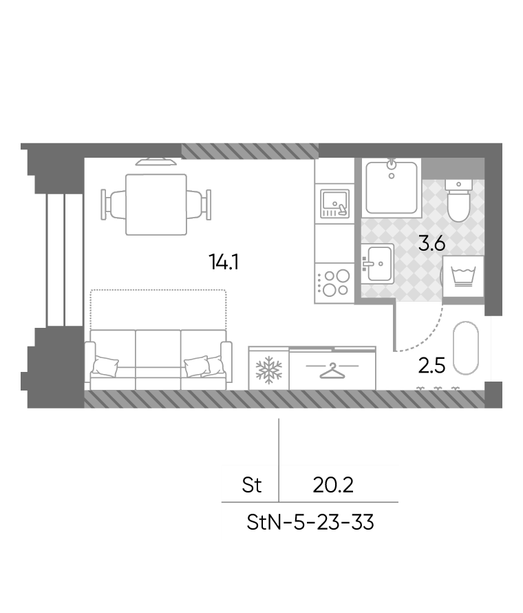 Студия, 20.2 м², 30/43 этаж, ЖК «ЗилАрт»
