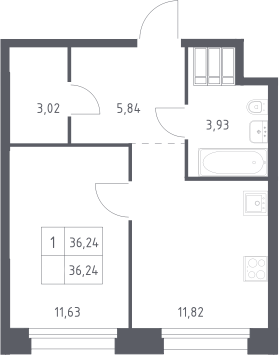 1-комн., 36.24 м², 17/23 этаж, ЖК «Тропарево Парк»