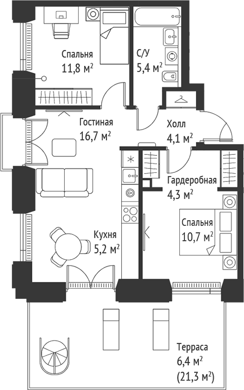 3-комн., 58.2 м², 2/28 этаж, ЖК «СЕТ»