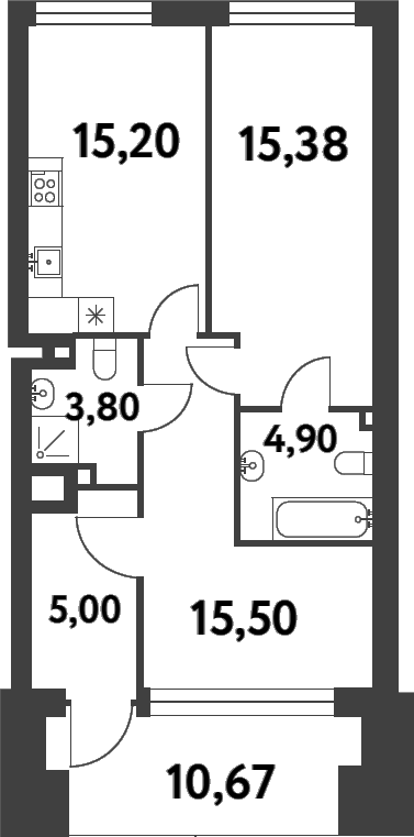 2-комн., 59.78 м², 1/8 этаж, ЖК «Смарт Гарден»