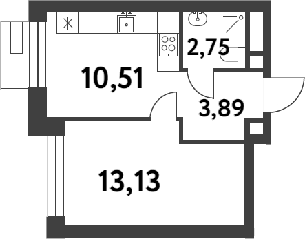 1-комн., 30.28 м², 7/16 этаж, ЖК «Смарт Гарден»
