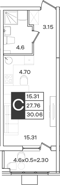 Студия, 27.76 м², 2/18 этаж, ЖК «Сюжеты»