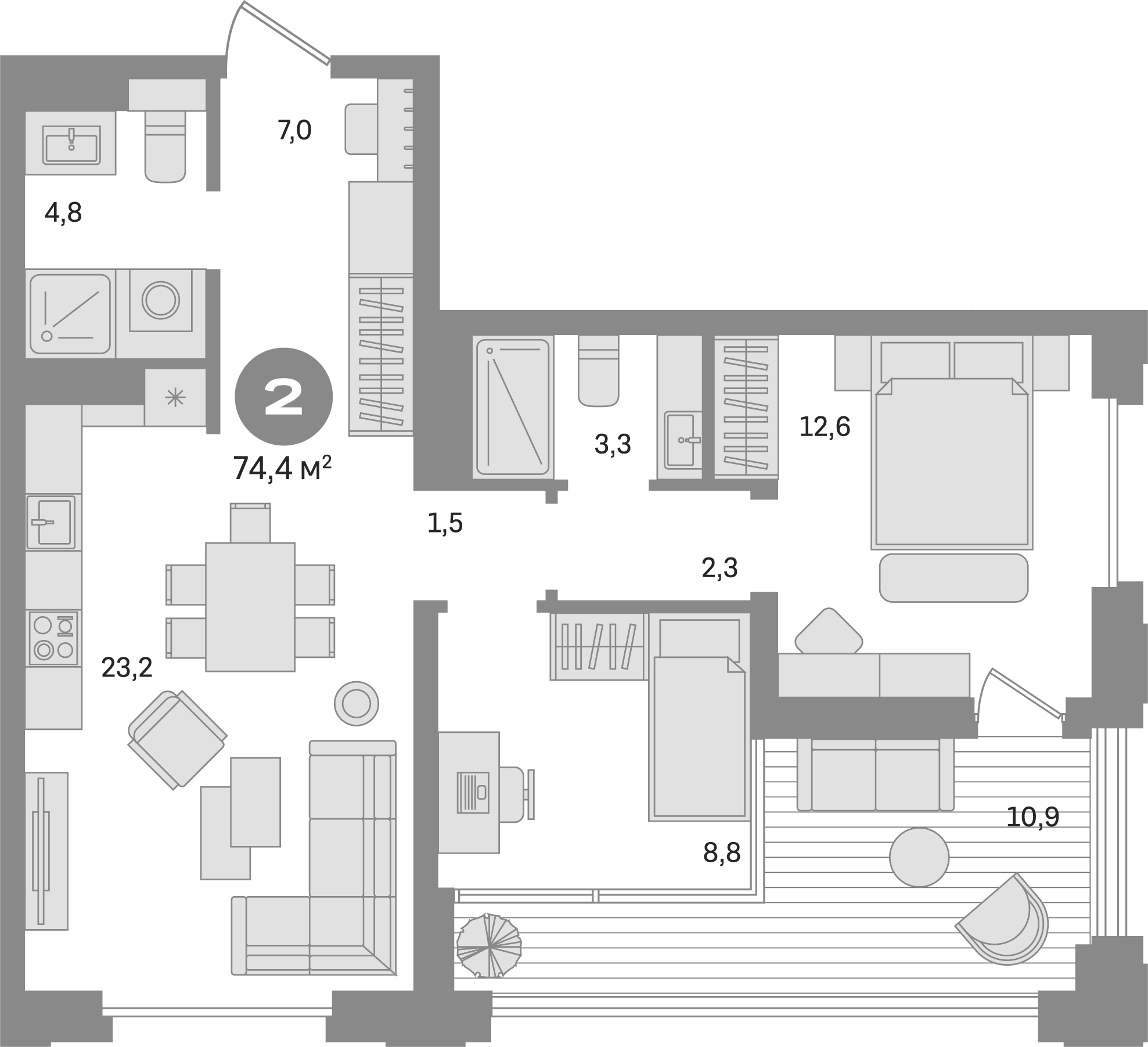 2-комн., 63.5 м², 16/27 этаж, ЖК «Квартал МОНС»