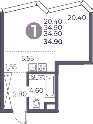 Студия, 34.9 м², 19/39 этаж, ЖК «Мневники от Гранель»