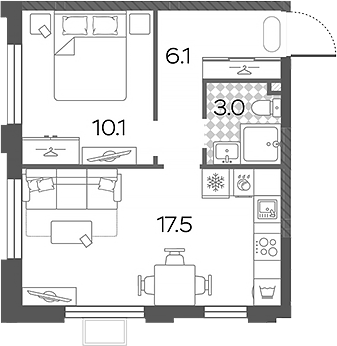 2-комн., 36.7 м², 9/17 этаж, ЖК «Лучи»