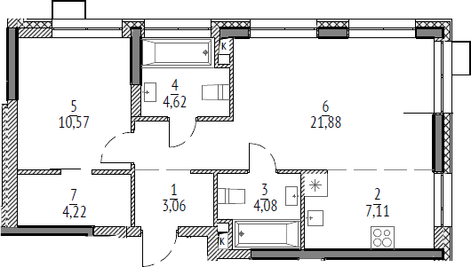 2-комн., 55.54 м², 18/21 этаж, ЖК «N'ICE LOFT»