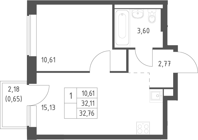 2-комн., 32.11 м², 11/12 этаж, ЖК «Большое Юрлово»