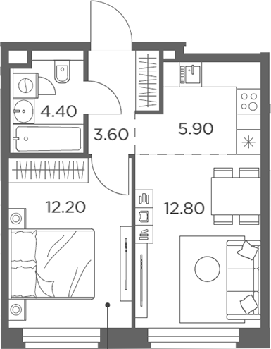 2-комн., 38.9 м², 18/20 этаж, ЖК «Белый Град»