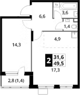 2-комн., 48.1 м², 12/24 этаж, ЖК «1-й Донской»