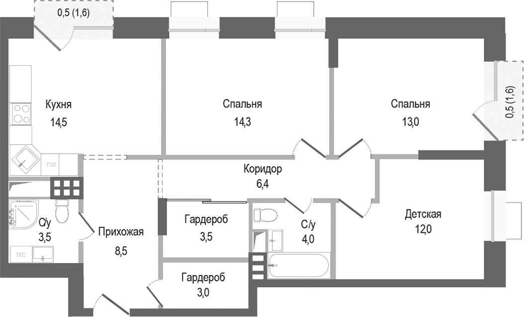 3-комн., 82.7 м², 3/4 этаж, ЖК «Киноквартал»