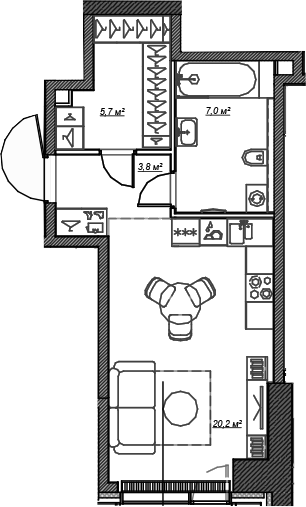 Студия, 36.7 м², 24/59 этаж, ЖК «Веер»