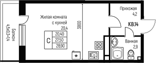 Студия квартира, 27.5 м² в ЖК Nova Vita — фото 2