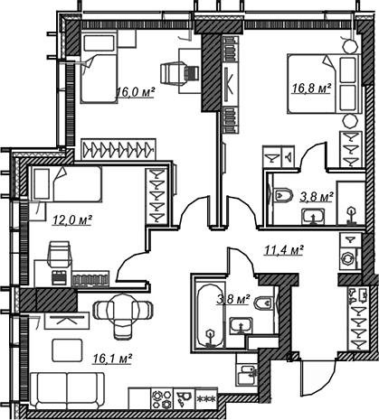 4+ комнаты, 79.9 м², 33/59 этаж, ЖК «Веер»