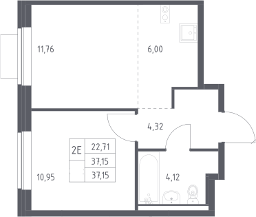 2-комн., 37.15 м², 13/13 этаж, ЖК «Новое Видное»