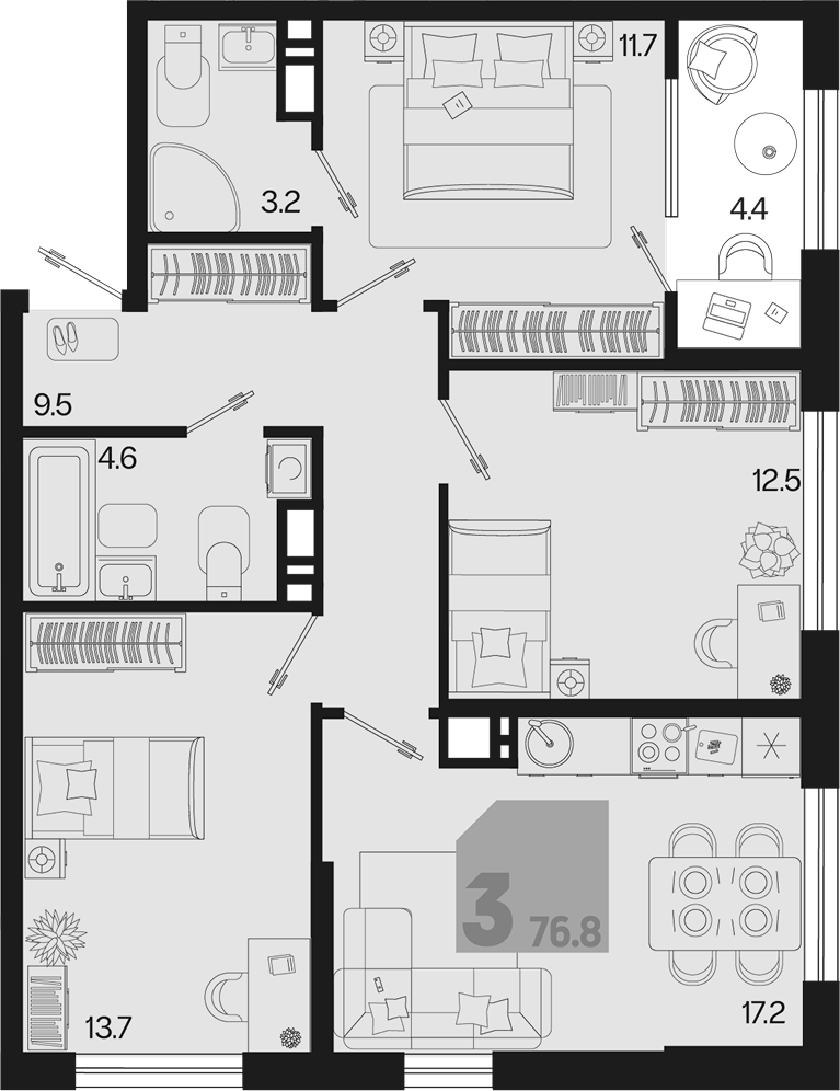 3-комн. квартира, 72.4 м² в ЖК Первое место — фото 2